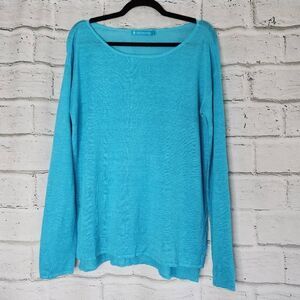 Tori Richard's Solid Blue Long Sleeve 100% Linen Shirt Womens Medium Breathable